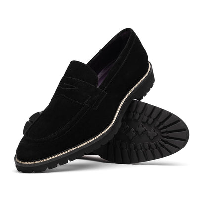 Zelli Italia Men's 16-657-BLK ROMA Italian Suede Penny Loafers Black