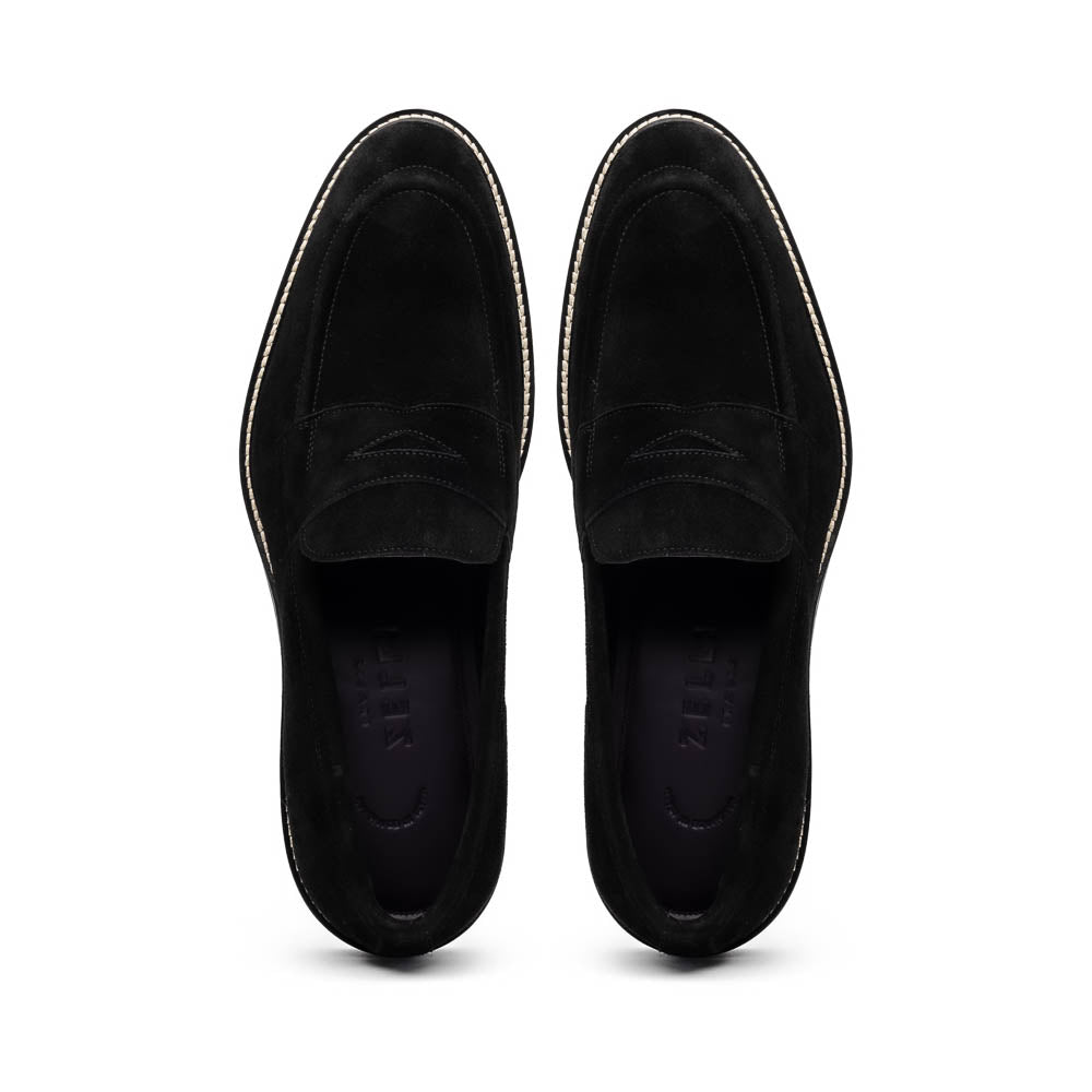 Zelli Italia Men's 16-657-BLK ROMA Italian Suede Penny Loafers Black