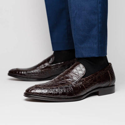 Zelli Italia 11-201-NIC ROMA Crocodile Penny Loafer, Nicotine Top View