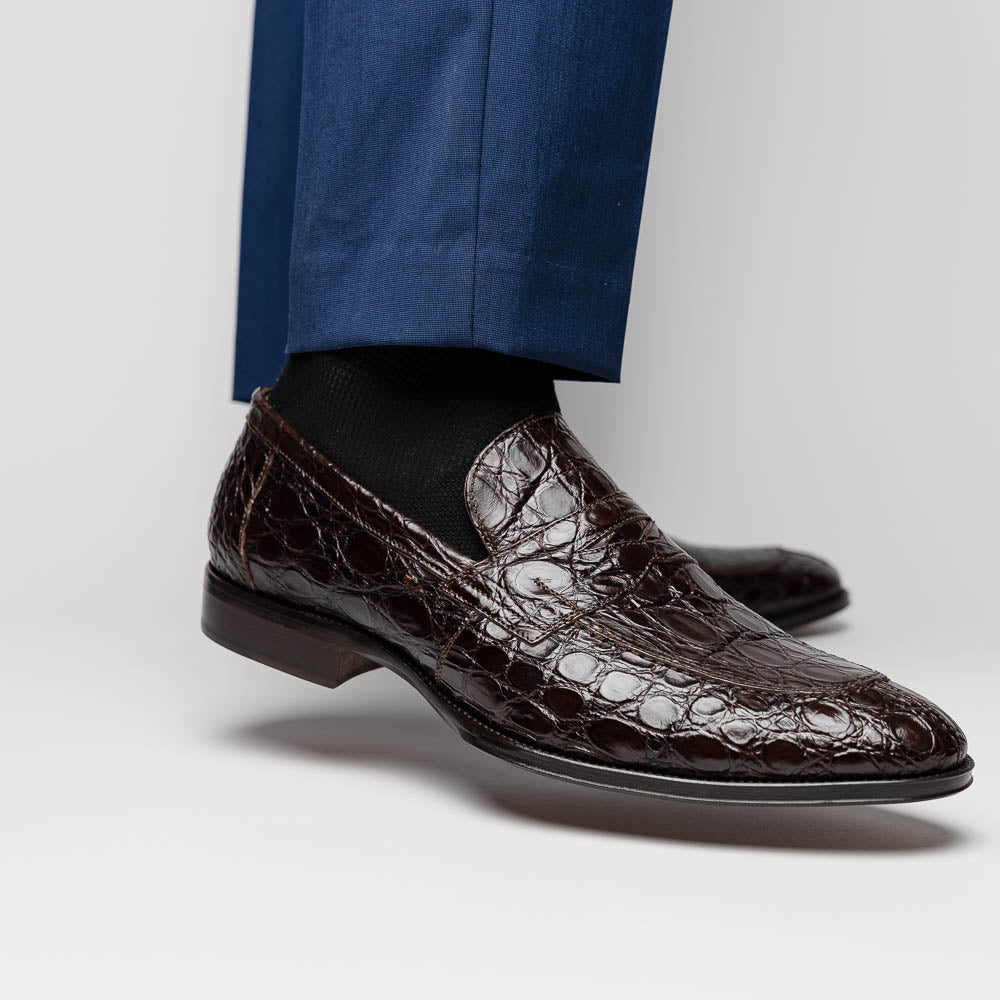 Zelli Italia 11-201-NIC ROMA Crocodile Penny Loafer, Nicotine Lifestyle View