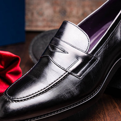 Zelli Italia 15-400-BLK ROMA Hand Burnished Calfskin Penny Loafer Black Bottom View