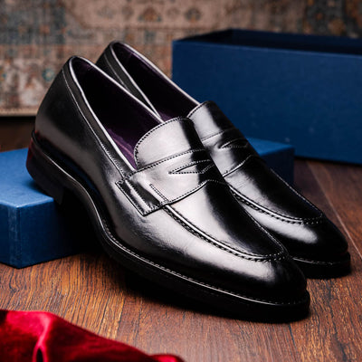 Zelli Italia 15-400-BLK ROMA Hand Burnished Calfskin Penny Loafer Black Lifestyle View
