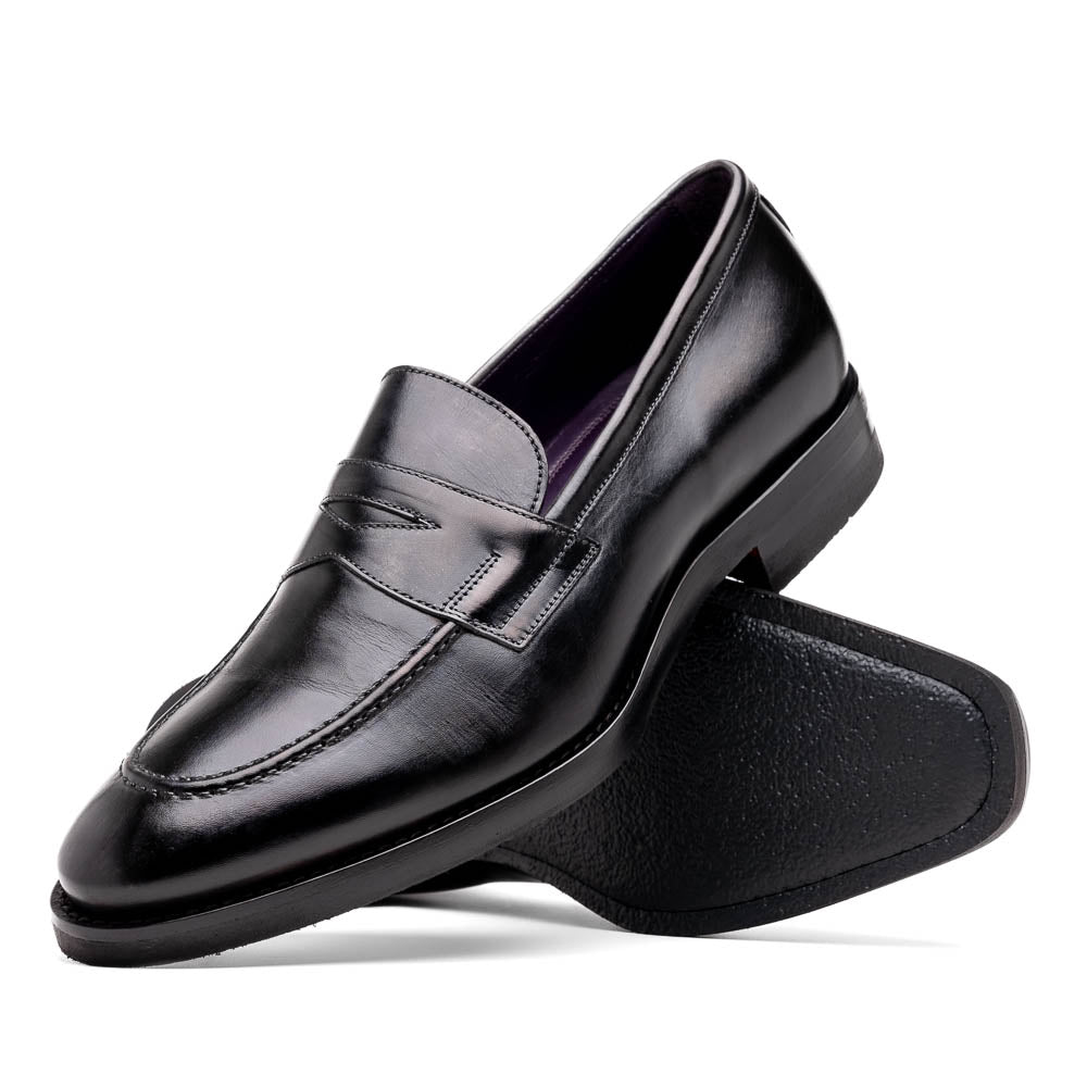 Zelli Italia 15-400-BLK ROMA Hand Burnished Calfskin Penny Loafer Black Side View