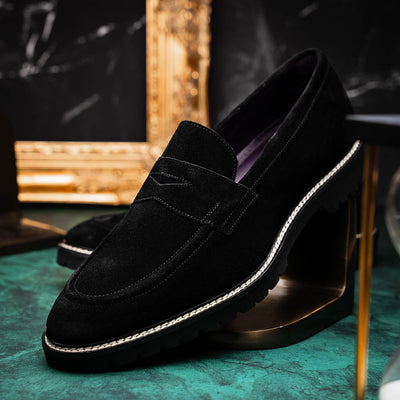 Zelli Italia Men's 16-657-BLK ROMA Italian Suede Penny Loafers Black