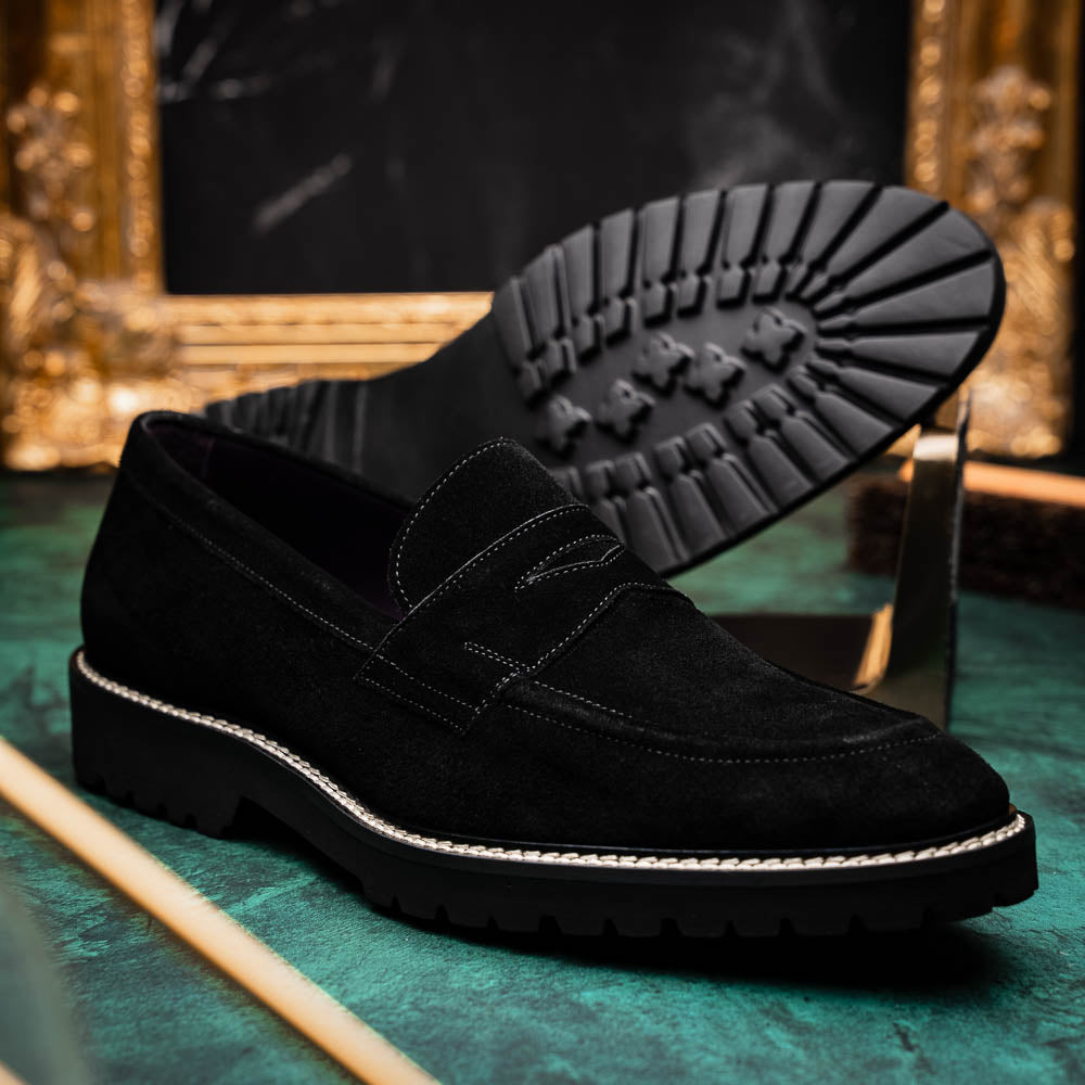 Zelli Italia Men's 16-657-BLK ROMA Italian Suede Penny Loafers Black