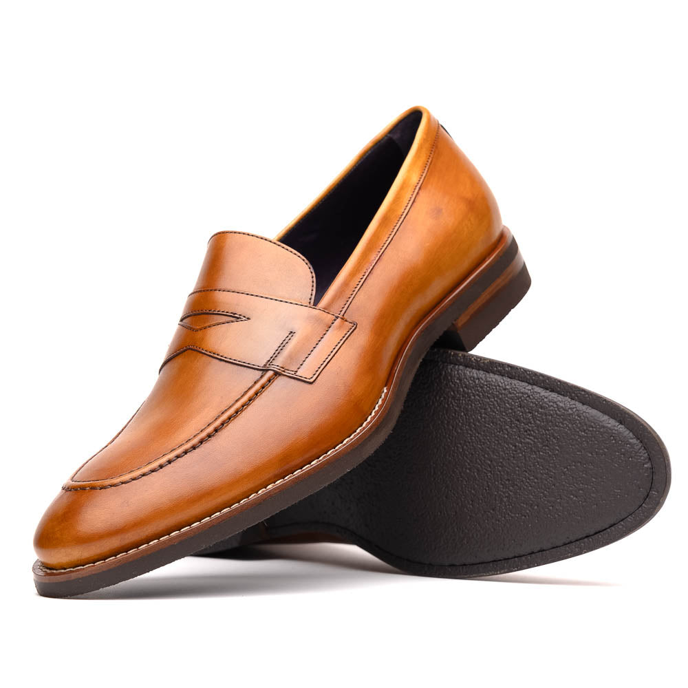 Zelli Italia 15-400-CML ROMA Hand Burnished Calfskin Penny Loafer Camel Side View