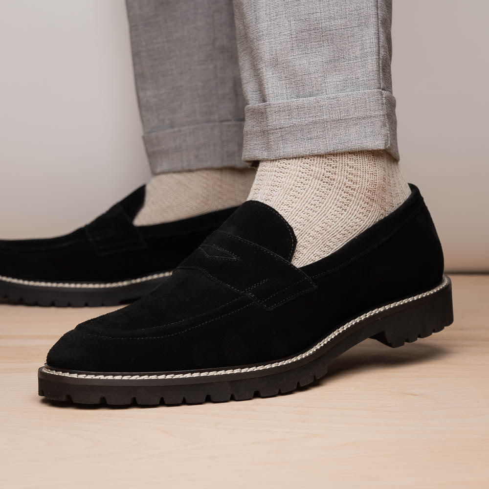 Zelli Italia Men's 16-657-BLK ROMA Italian Suede Penny Loafers Black
