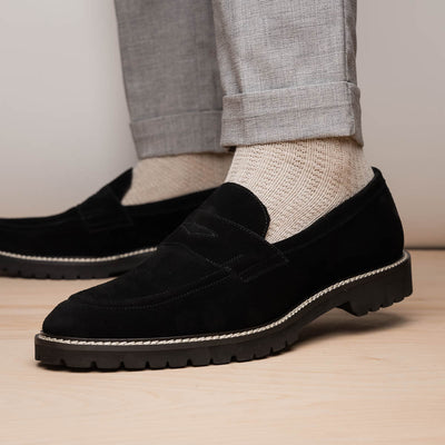 Zelli Italia Men's 16-657-BLK ROMA Italian Suede Penny Loafers Black