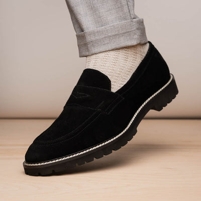 Zelli Italia Men's 16-657-BLK ROMA Italian Suede Penny Loafers Black