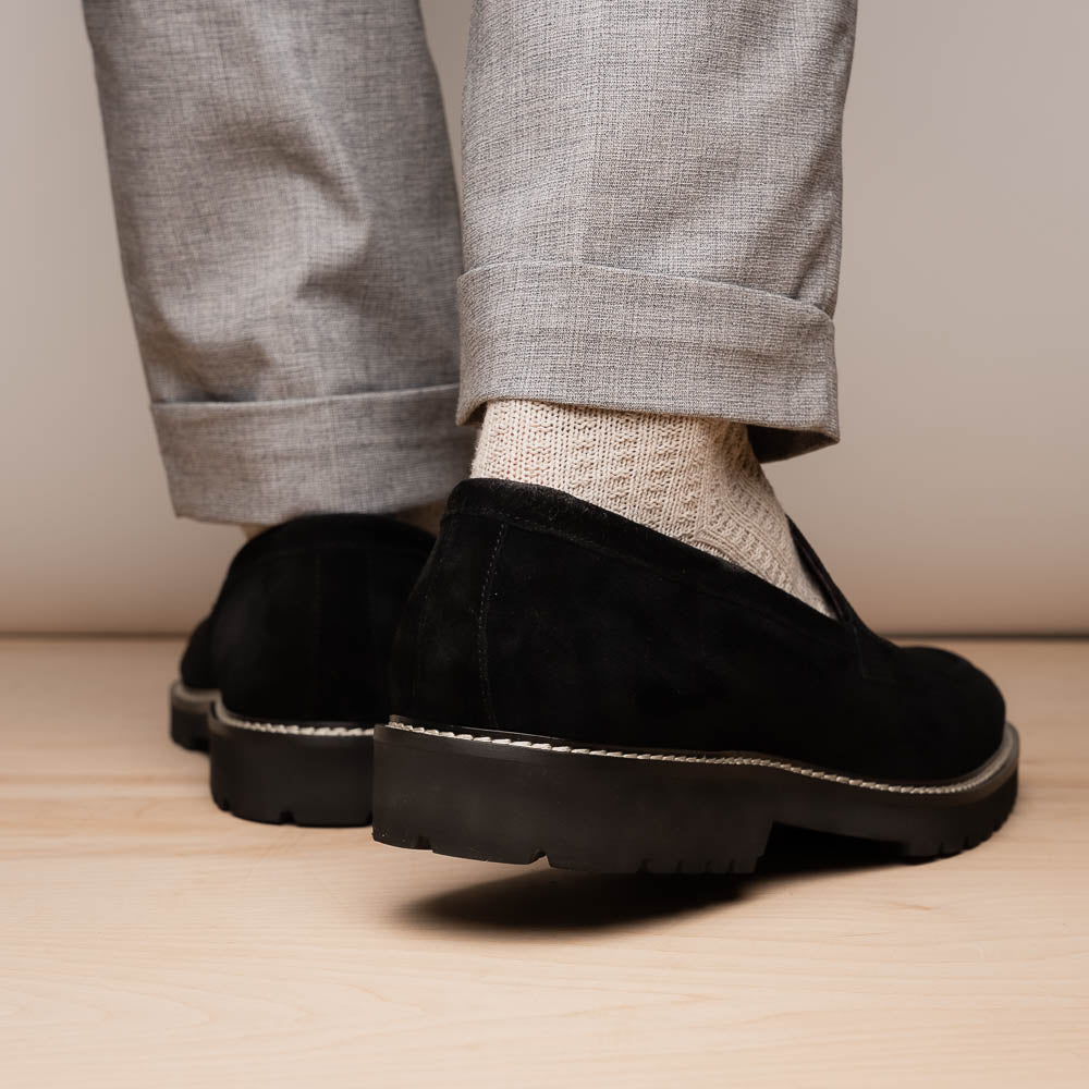 Zelli Italia Men's 16-657-BLK ROMA Italian Suede Penny Loafers Black