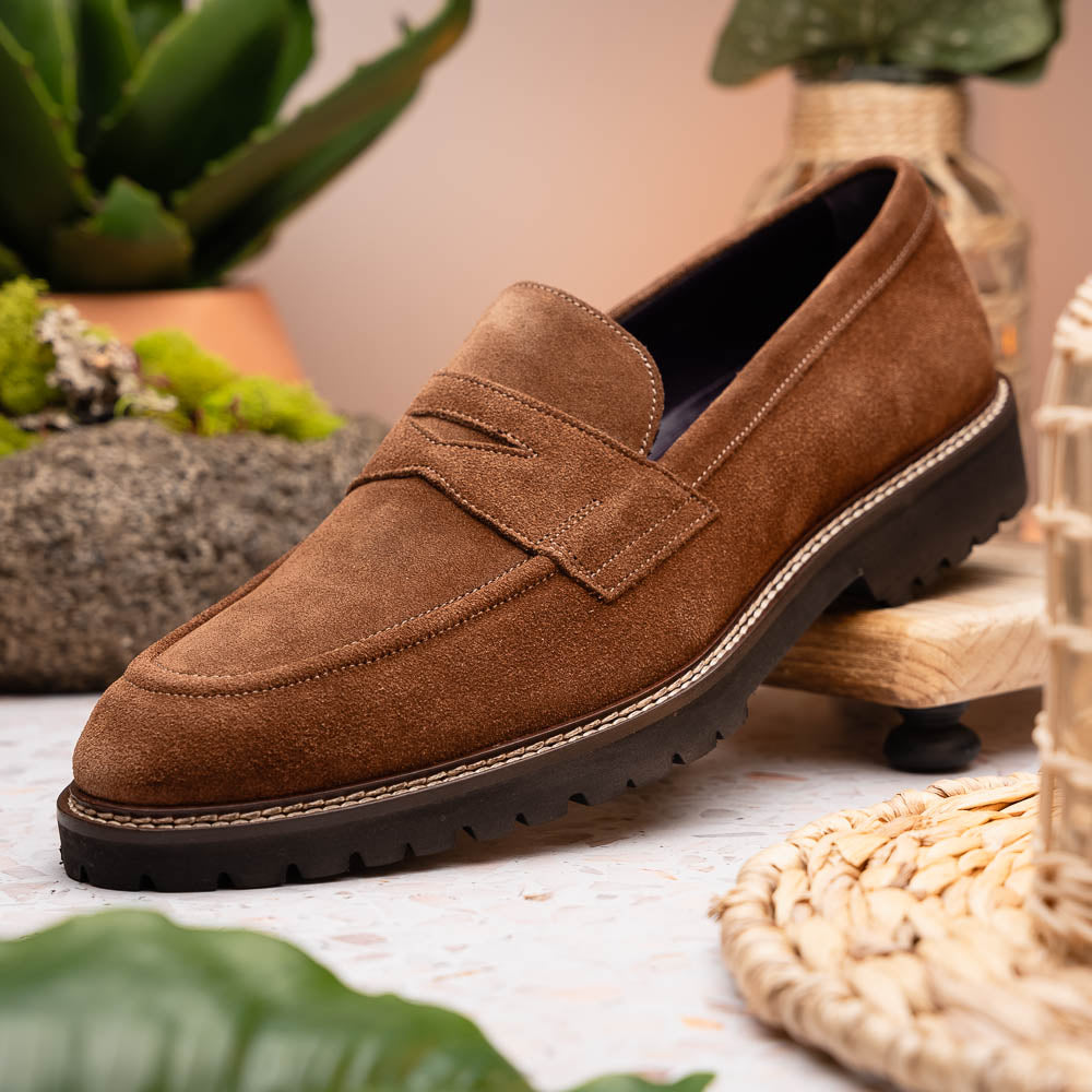 Zelli Italia Men's 16-657-TOB ROMA Italian Suede Penny Loafers Tobacco