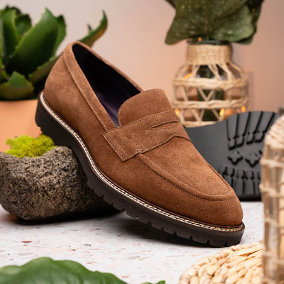 Zelli Italia Men's 16-657-TOB ROMA Italian Suede Penny Loafers Tobacco