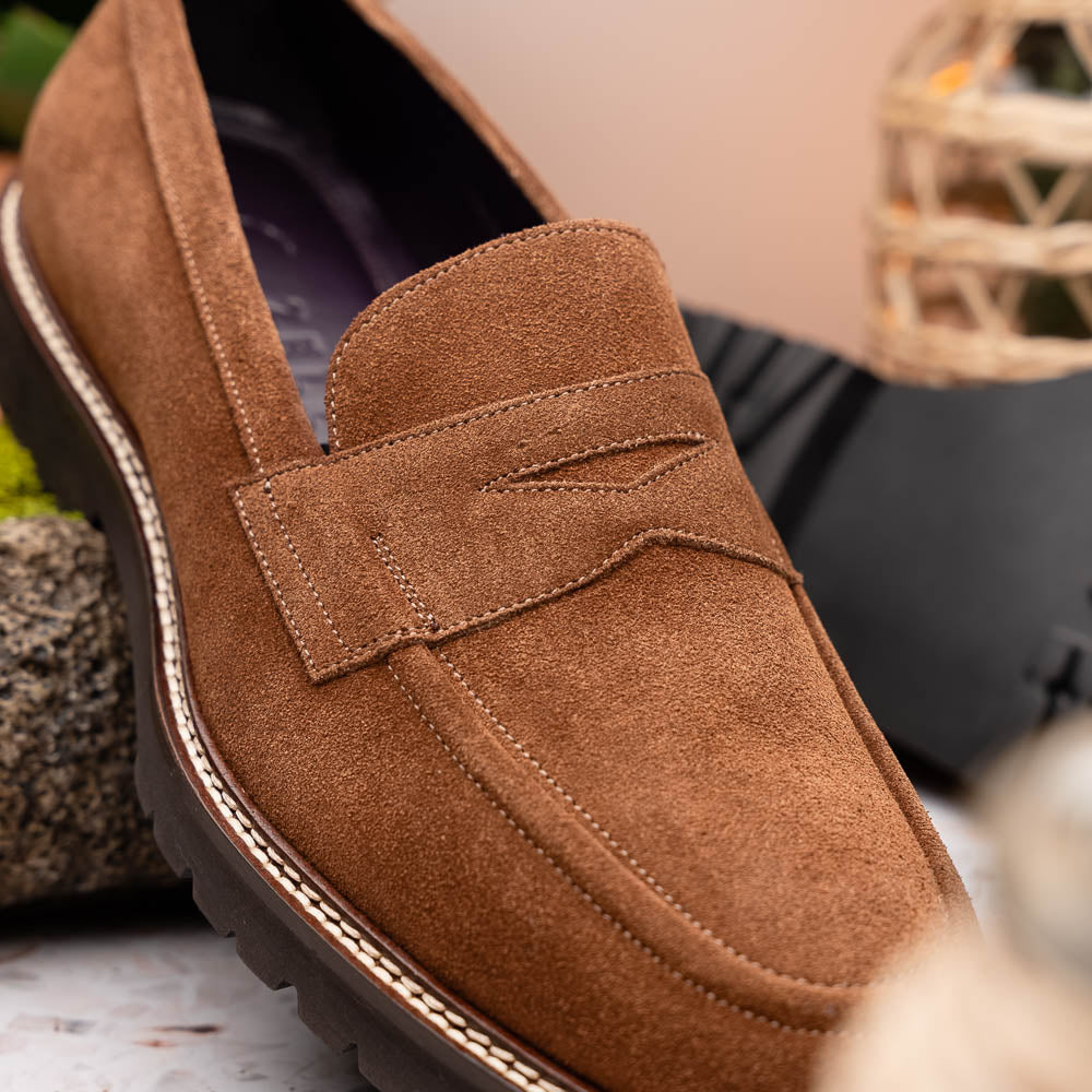 Zelli Italia Men's 16-657-TOB ROMA Italian Suede Penny Loafers Tobacco