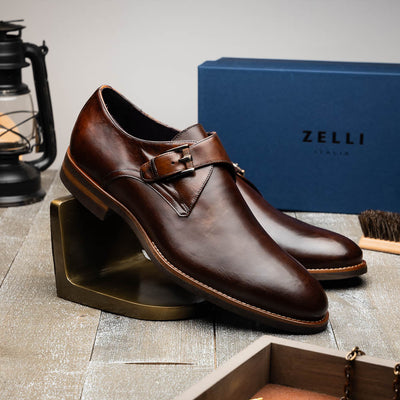 Zelli Italia Men's 55-605-CST ROMAN Italian Calfskin Monkstrap Chestnut