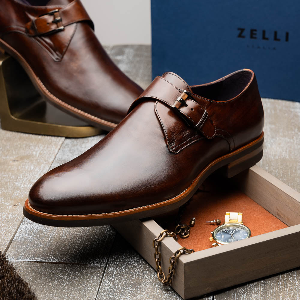 Zelli Italia Men's 55-605-CST ROMAN Italian Calfskin Monkstrap Chestnut