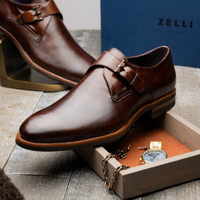 Zelli Italia Men's 55-605-CST ROMAN Italian Calfskin Monkstrap Chestnut