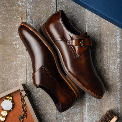 Zelli Italia Men's 55-605-CST ROMAN Italian Calfskin Monkstrap Chestnut