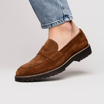 Zelli Italia Men's 16-657-TOB ROMA Italian Suede Penny Loafers Tobacco