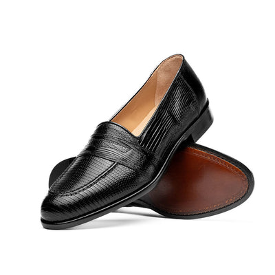 Zelli Italia 14-202-BLK ROSSI Teju Lizard Penny Loafer, Black Side View