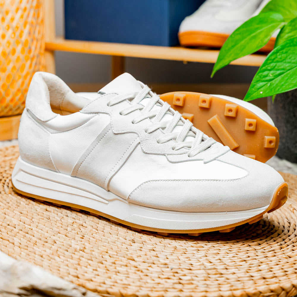 Zelli Italia Men's 66-265-WHT ROXI Suede & Calfskin Sneaker, White
