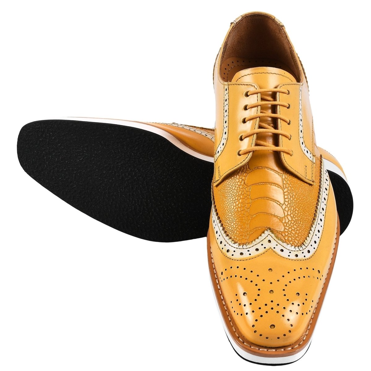Liberty Zeno Roy Ostrich Leather Perforated toe Casual Oxford Dress Shoes