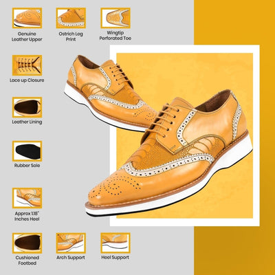 Liberty Zeno Roy Ostrich Leather Perforated toe Casual Oxford Dress Shoes