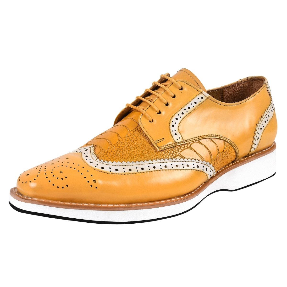 Liberty Zeno Roy Ostrich Leather Perforated toe Casual Oxford Dress Shoes