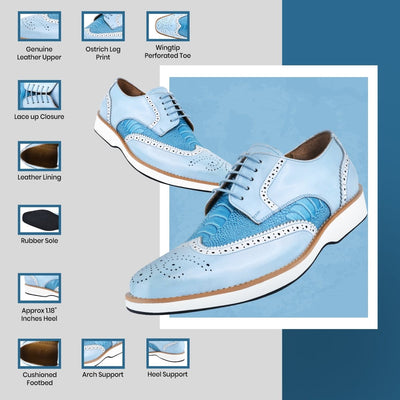 Liberty Zeno Roy Ostrich Leather Perforated toe Casual Oxford Dress Shoes