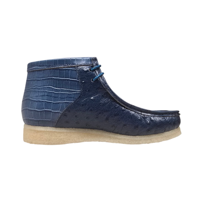 British Walkers Walker Royal Gator chukka boots in dual blue, side profile with toe facing right