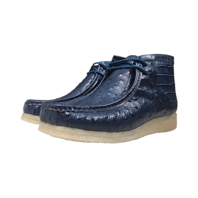 British Walkers Walker Royal Gator chukka boots in dual blue, pair from the front and side