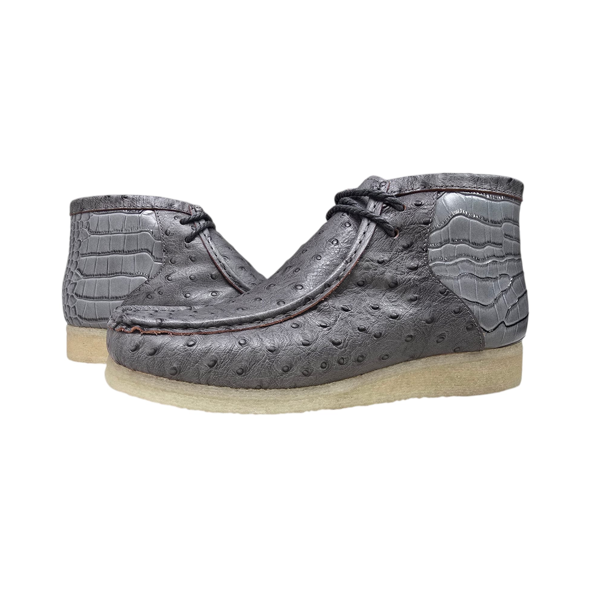 British Walkers Walker Royal Gator chukka boots in gray, pair at a three-quarter angle