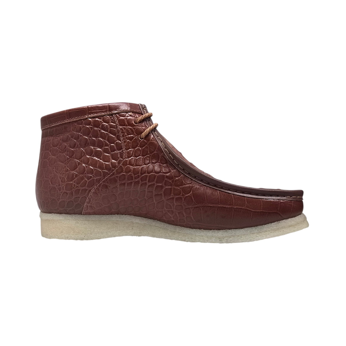 British Walkers Walker Royal Gator chukka boots in brown, side profile with toe facing right