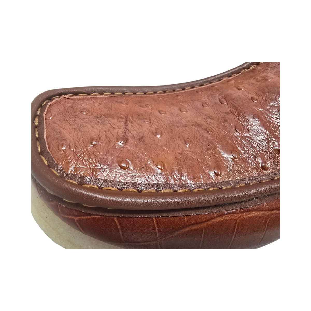 British Walkers Walker Royal Gator chukka boots in brown, toe panel and stitching close-up