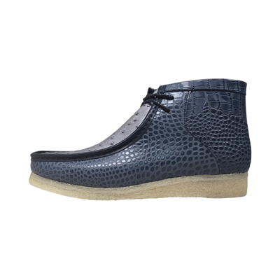 British Walkers Walker Royal Gator chukka boots in navy and powder blue, side profile