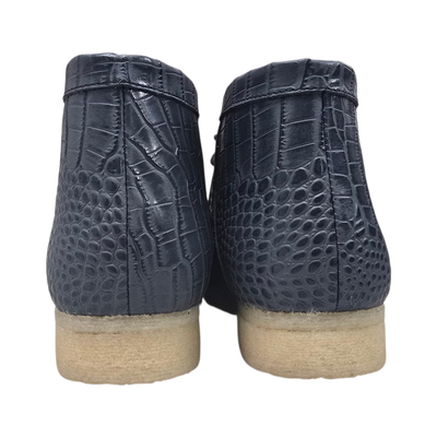 British Walkers Walker Royal Gator chukka boots in navy and powder blue, pair from the rear