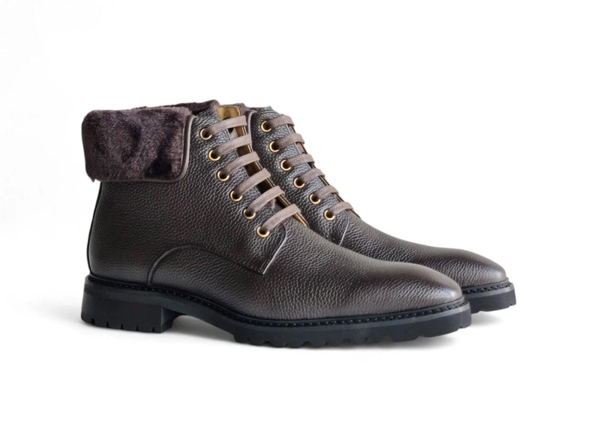 Carrucci Shoes Rugged Boot With Vegan Shearling Collar Leather KB51652
