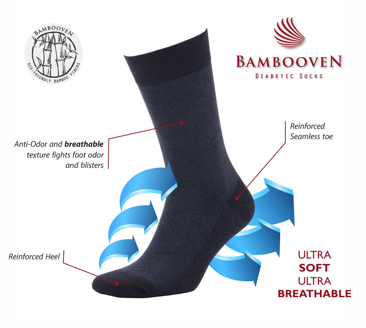 Men’s Bamboo Trouser Socks 6-Pack, All Black