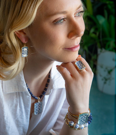 Santorini Cobalt Blue and White Golden Ring