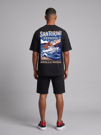 'Santorini Express' Oversized Graphic Tee — Black