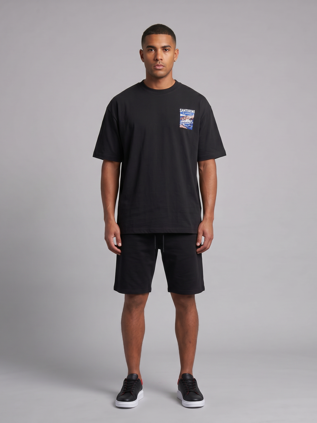 'Santorini Express' Oversized Graphic Tee — Black