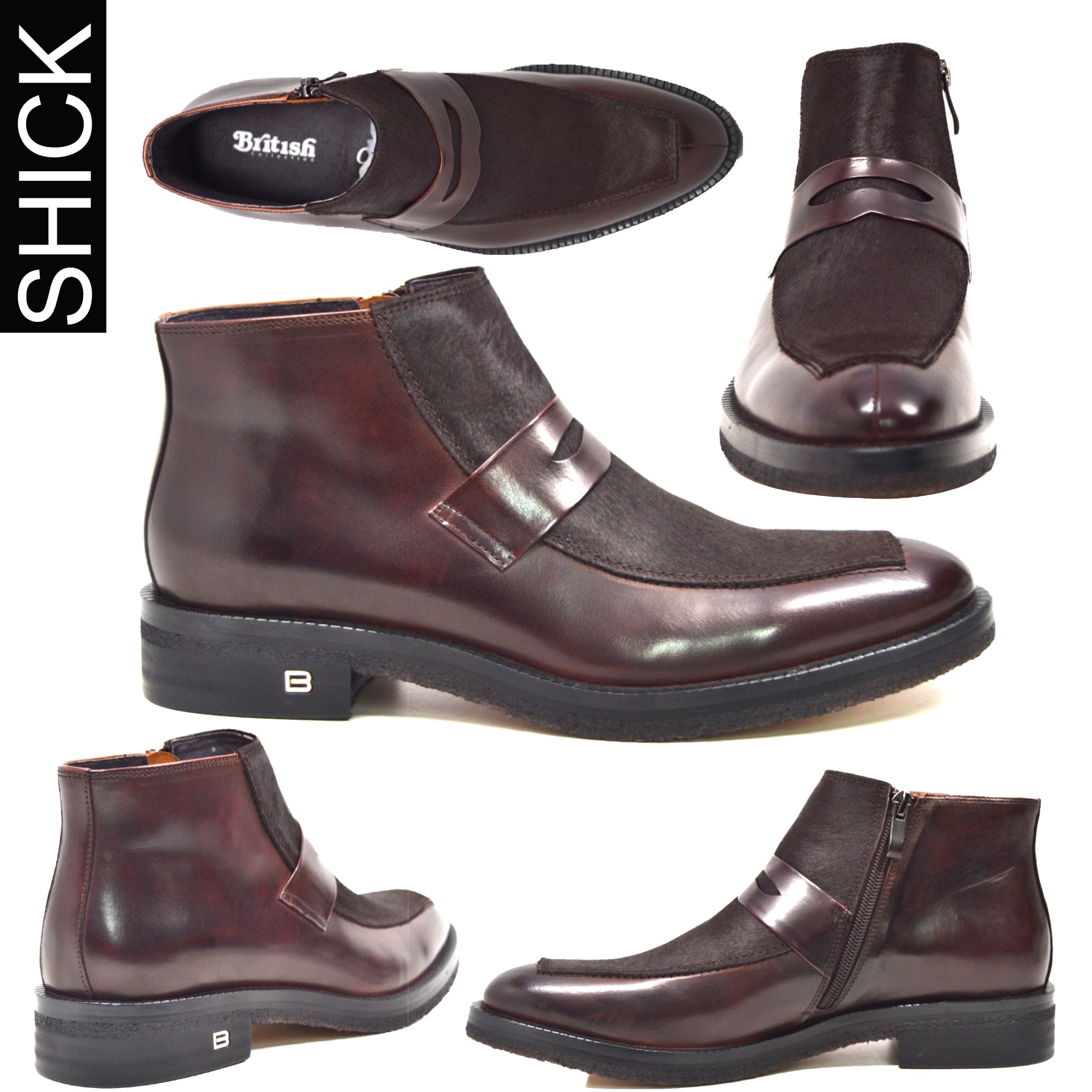 British Walkers Shick Men's Black Leather and Pony Skin High Top Shoes view 1