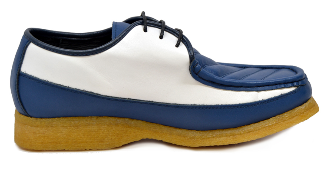 British Walkers Crown Men's Low Cut Blue and White Leather Lace Up Shoes view 3