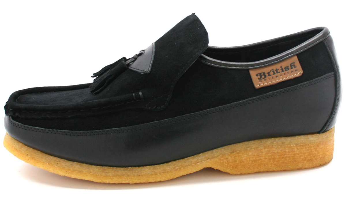 British Walkers King Men's Old School Black Leather and Suede Tassel Slip On Shoes view 2