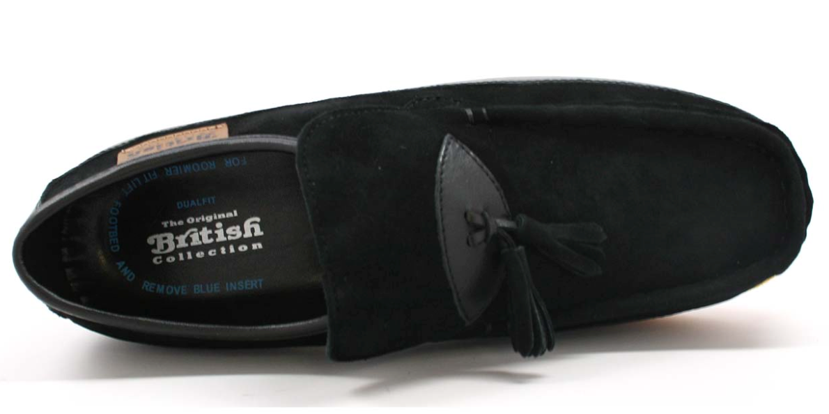 British Walkers King Men's Old School Black Leather and Suede Tassel Slip On Shoes view 5