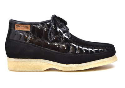 British Walkers Knicks Men's Handmade Black Suede and Croc Leather Lace Up Shoes view 3
