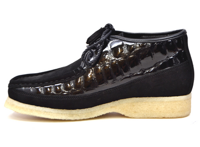 British Walkers Knicks Men's Handmade Black Suede and Croc Leather Lace Up Shoes view 4