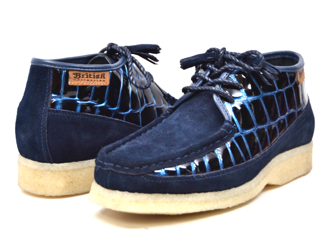 British Walkers Knicks Men's Handmade Black Suede and Croc Leather Lace Up Shoes view 16