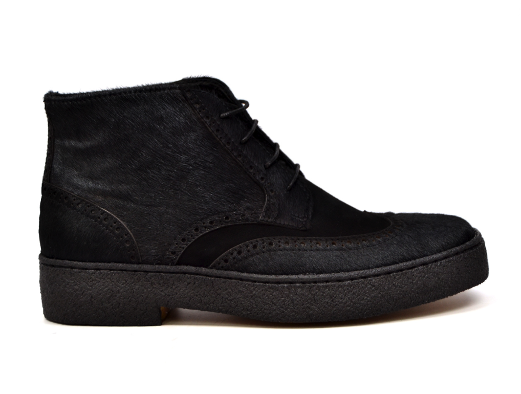 British Walkers Playboy Wingtip Men's Two Tone Black Leather and Pony Skin Shoes view 3