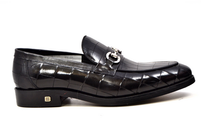 British Walkers Chicago Men's Black Leather Criss Cross Pattern Dress Shoes view 3