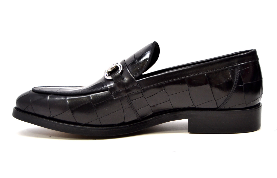 British Walkers Chicago Men's Black Leather Criss Cross Pattern Dress Shoes view 4